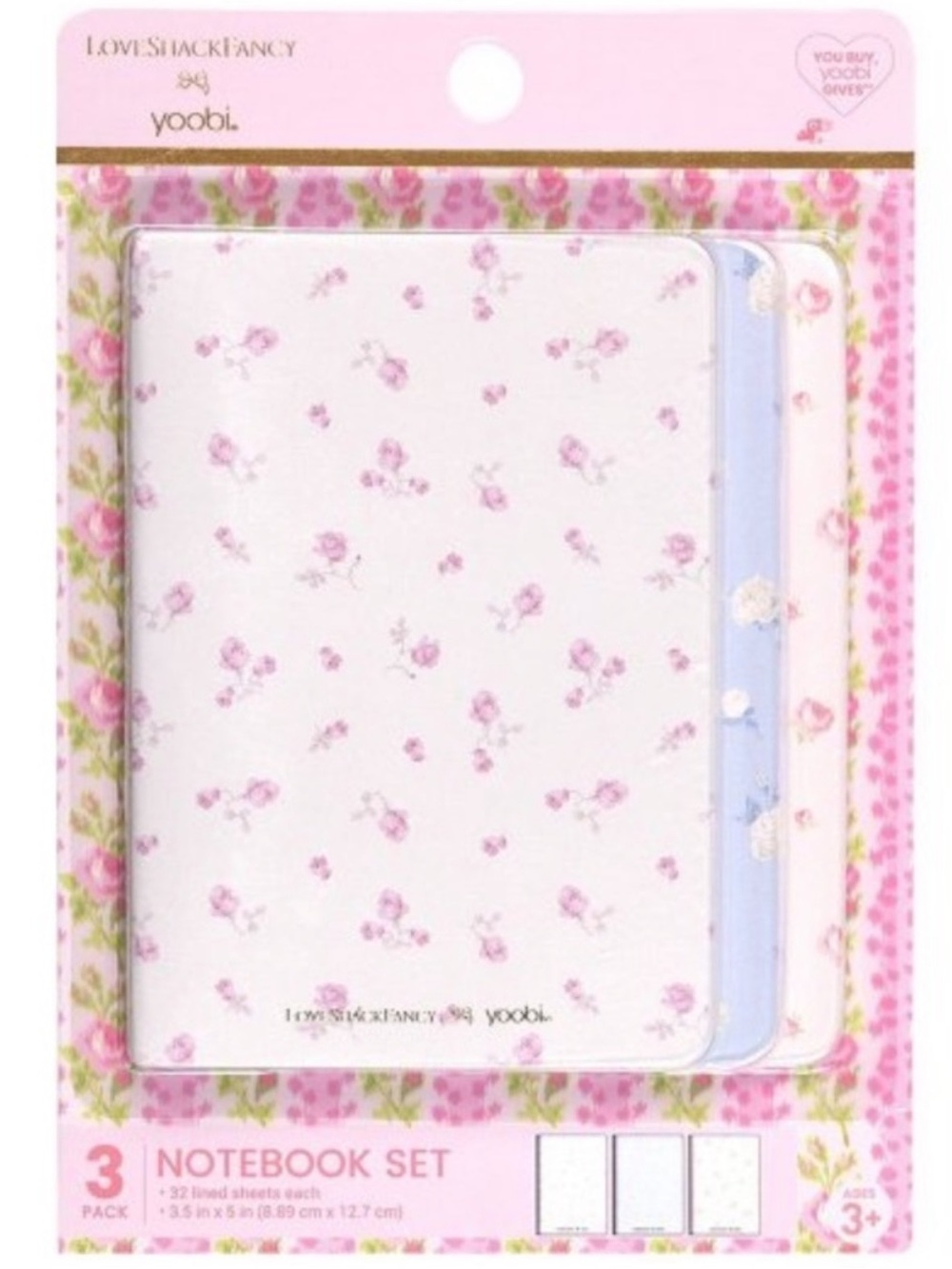 LoveShackFancy Floral Notebook Trio - White, Pink, Light Blue